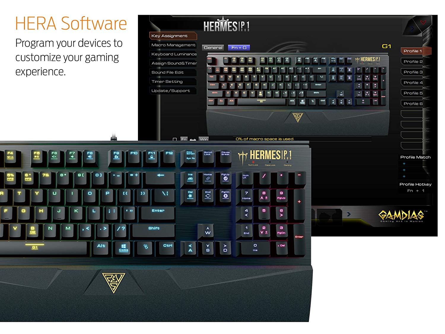 GAMDIAS RGB Mechanical Gaming Keyboard with 32bit Micro-Processor, 2 Macro Keys (HERMES P1)