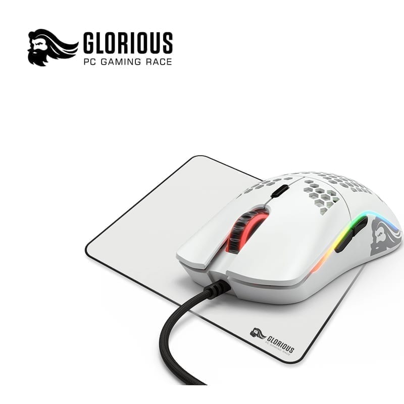 Glorious Model O Minus Gom White Matte White Gaming Mouse Free Glorious Mousepad طبيب الكمبيوتر Pcd