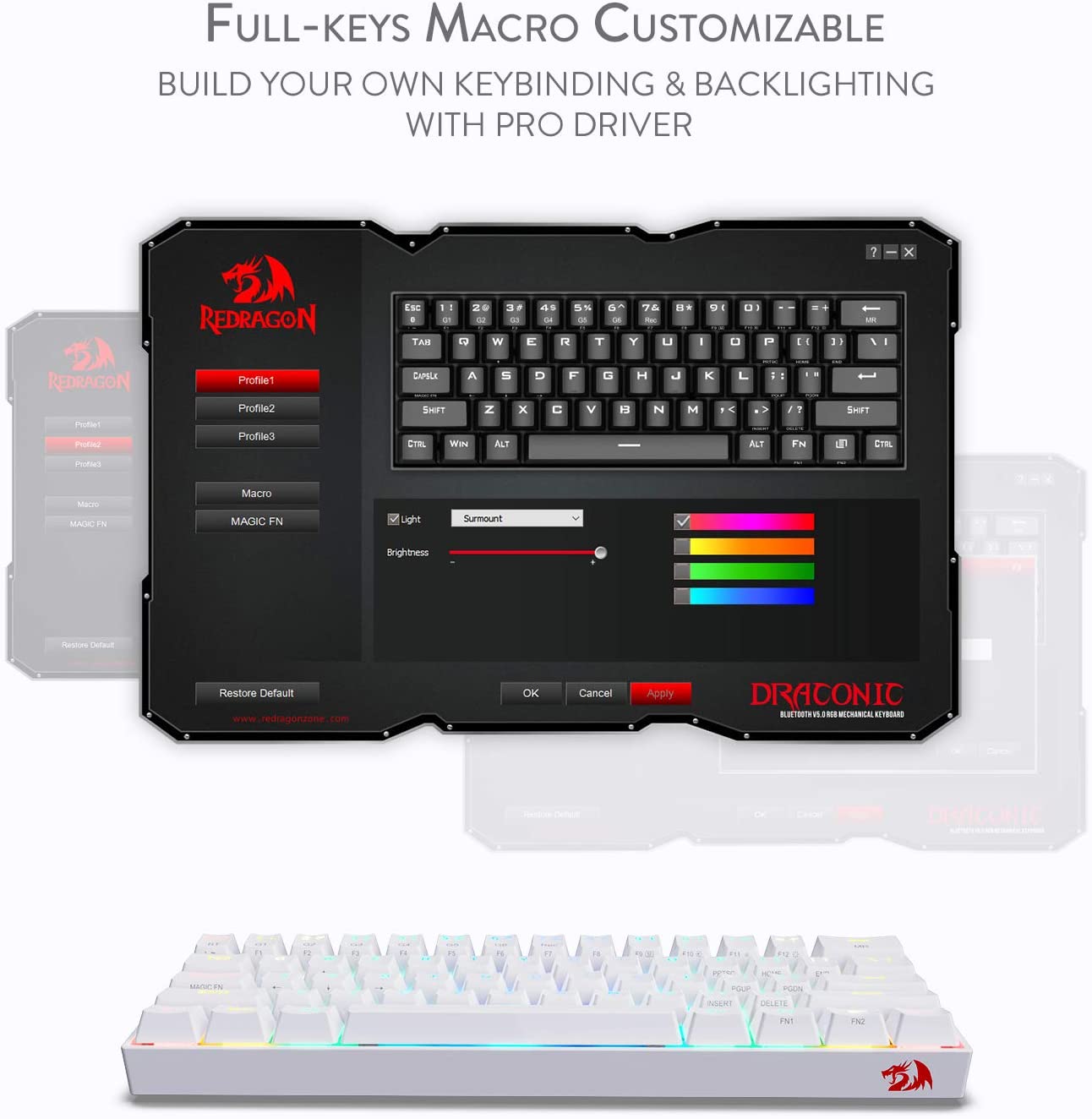 Redragon K530W RGB PRO Dual Mode Mechanical Gaming Keyboard WHITE- DRACONIC  RED SWITCH - طبيب الكمبيوتر PCD